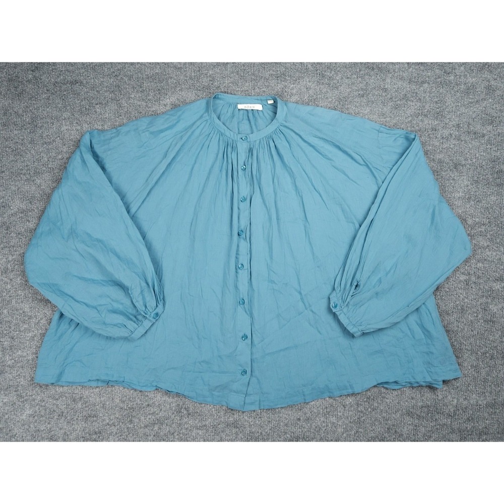 Doen Button Up Shirt Womens Small Blue Cotton Oversized Peasant